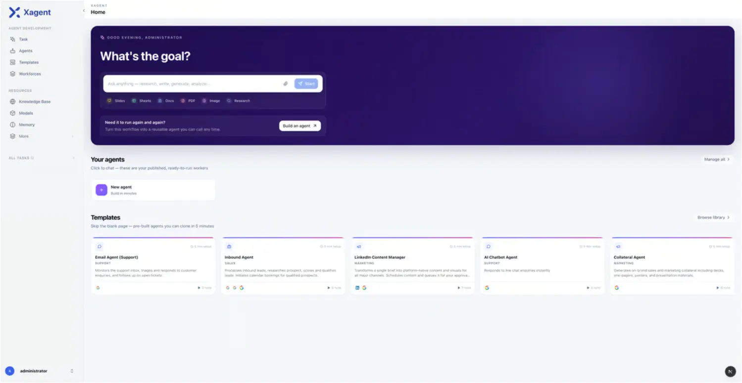 Xagent 网站截图预览