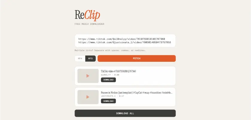 ReClip 网站截图预览